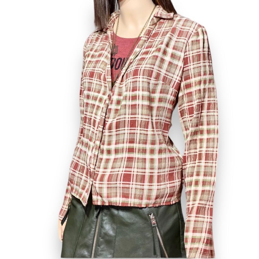 Long Sleeve V Neck Button Down Plaid Top by Dolls Kill - NEW
